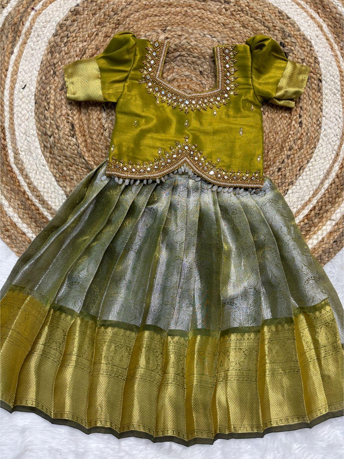 Semi Kanchipuram Tissue Kids Pattu pavadas