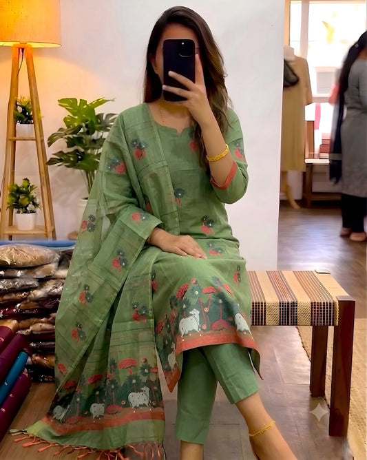 3 pieces ethinic wear Jamdani cotton kurti