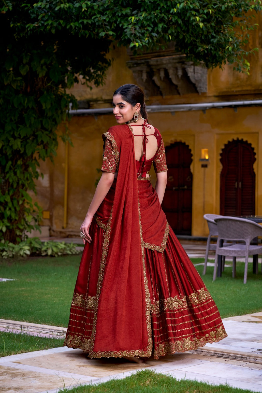 Rust Orange Lehenga Chili Embroidery Lehenga Luxe