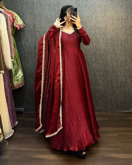 Fendy silk crush mirror lace gowns
