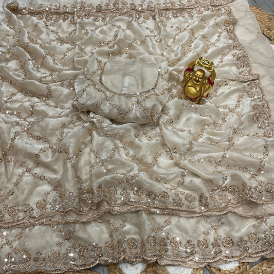 Luxe grand party beeds work velvet shine saree