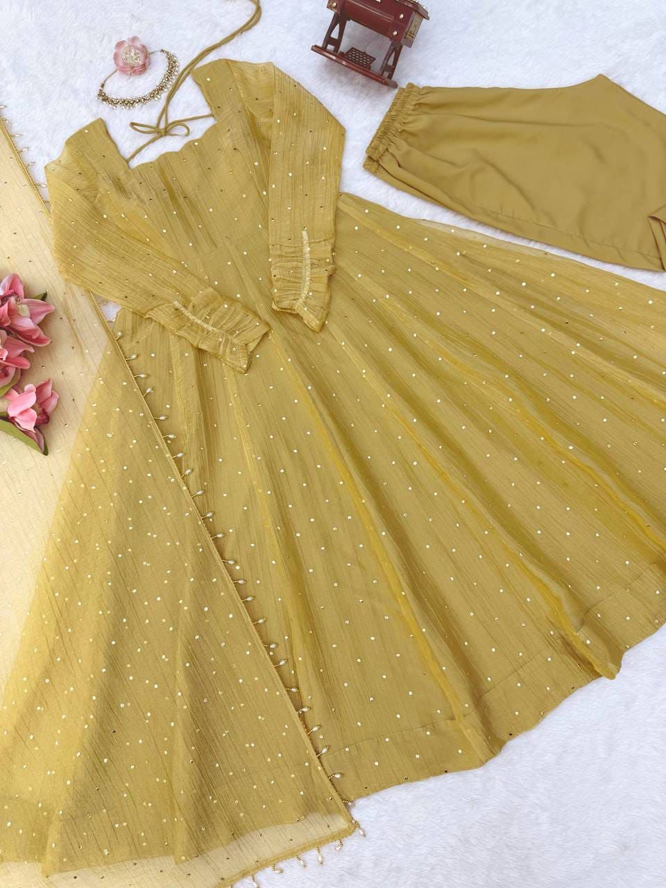 Foil work Anarakali gown for college style