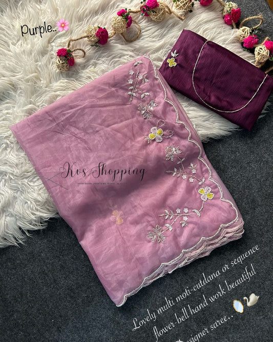 Pastel Crystal Organza Silk Saree Trendy Saree