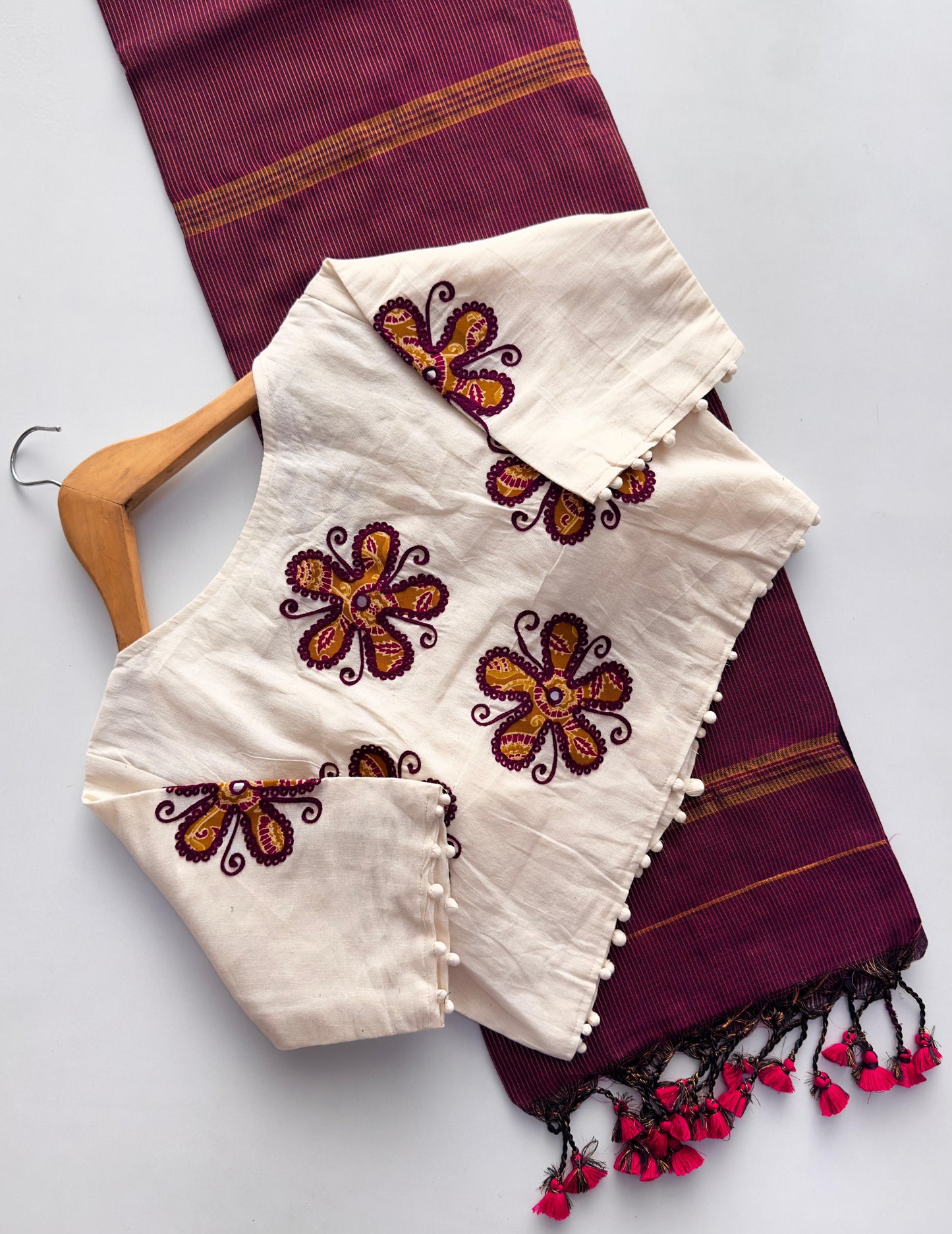 Khadi cotton saree with stiched blouse