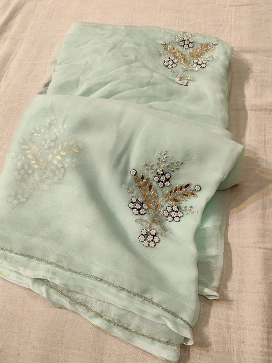 ELEGANT HANDWORK TRENDY CHIFFON SAREES