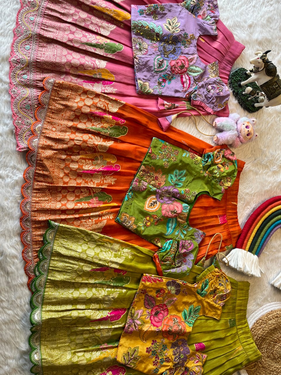 Kids lehenga made from viscose tissue silk is