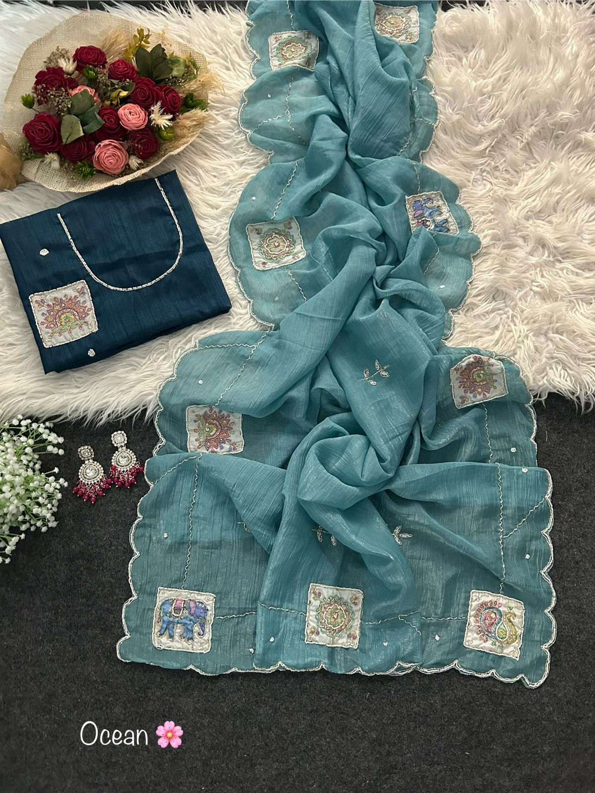 Moti Cutdana Desginer Trendy Saree