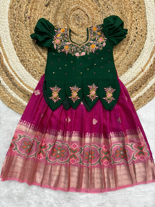 Kids soft Banarasi Maggam pattu pavadas