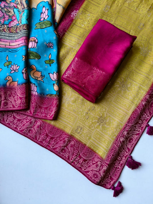 Pure Crape Georgette Bandhini fusion luxe semi pattu type look saree