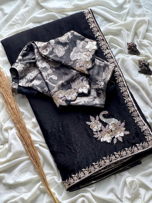 Space Silk Multi Colour Sequence Luxe work with Stitched Saree blouse