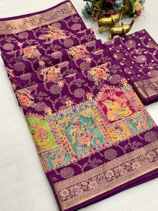 Beautiful kalamkari print Trendy Saree
