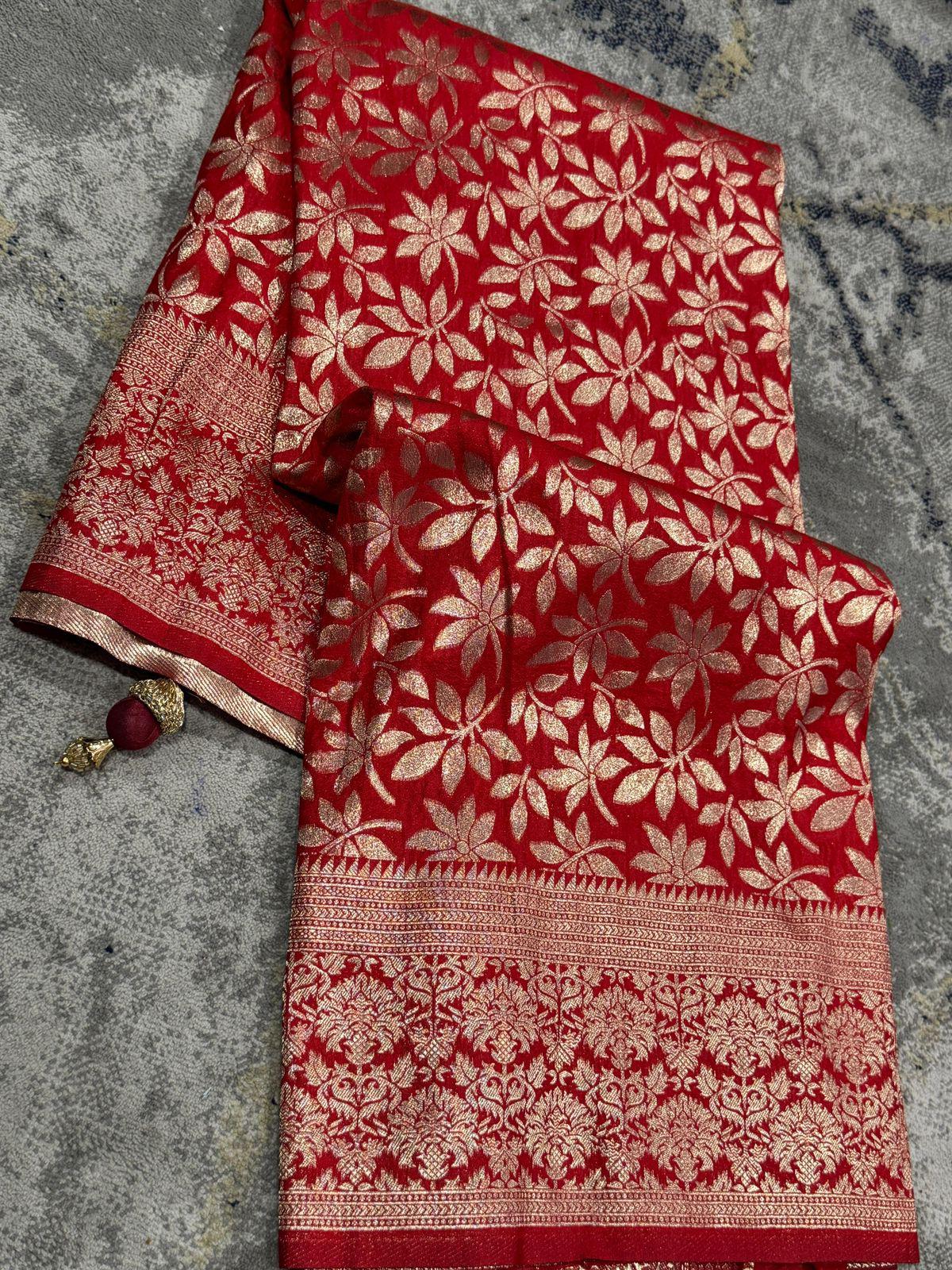 Perfect for special occasions, this stunning saree blends traditional craftsmanship with modern elegance."