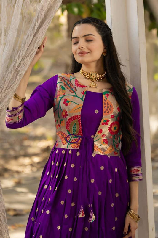 Paithani Pure Weaving Jacket gowns for festivals