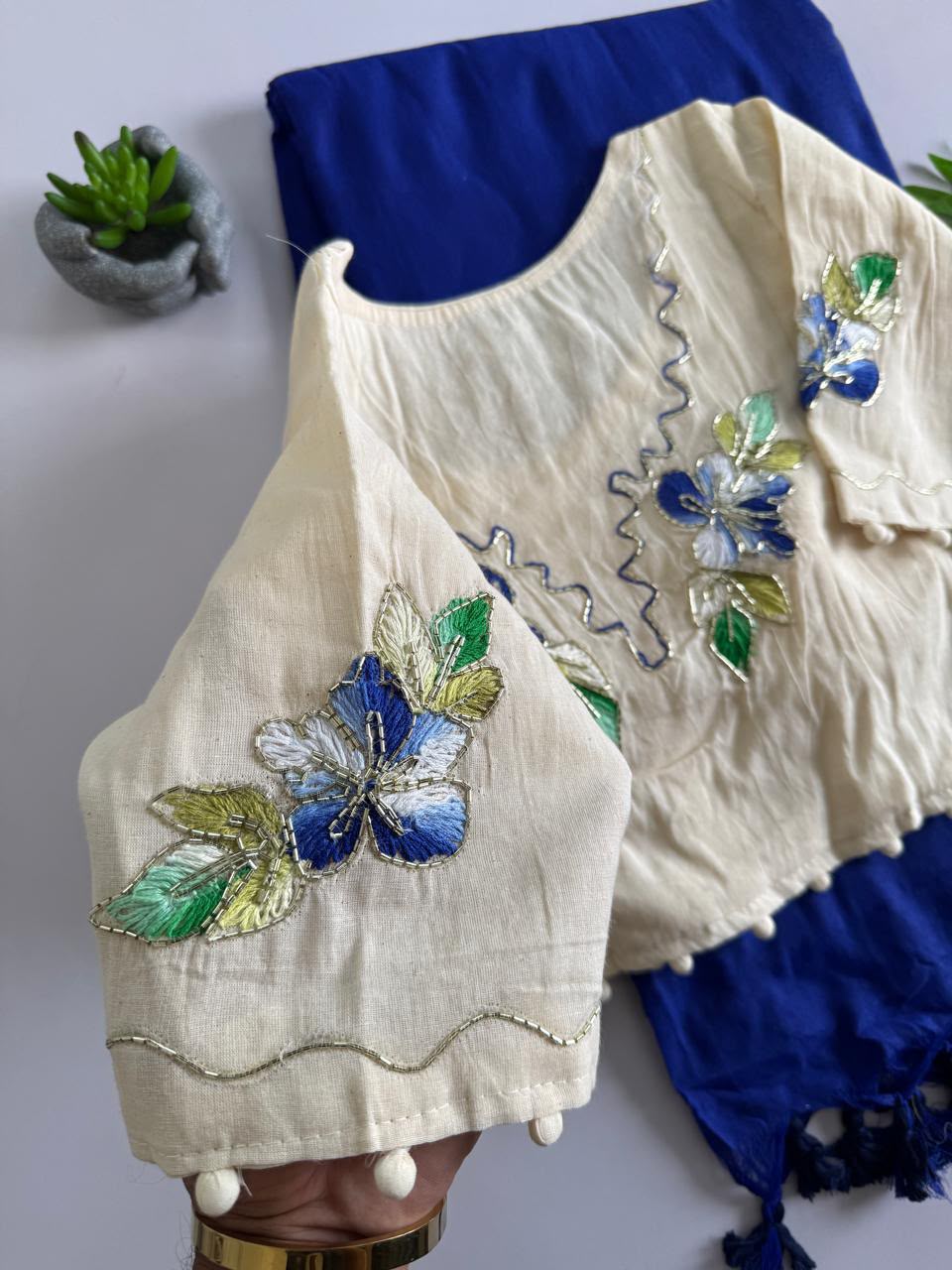 Cotton saree with stitched blouse