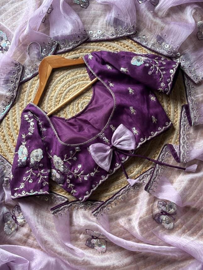 Coding work Luxe with butterfly organza saree with stitched blouse