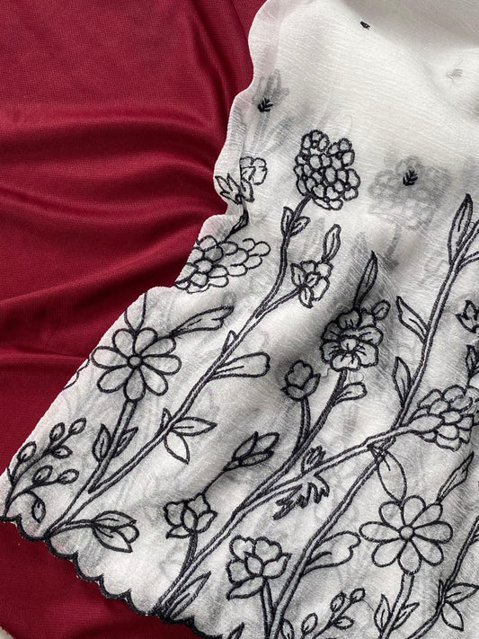 CRUSH SAREE WITH ALL OVER DESIGNER EMBROIDERY PATTERN Trendy Saree