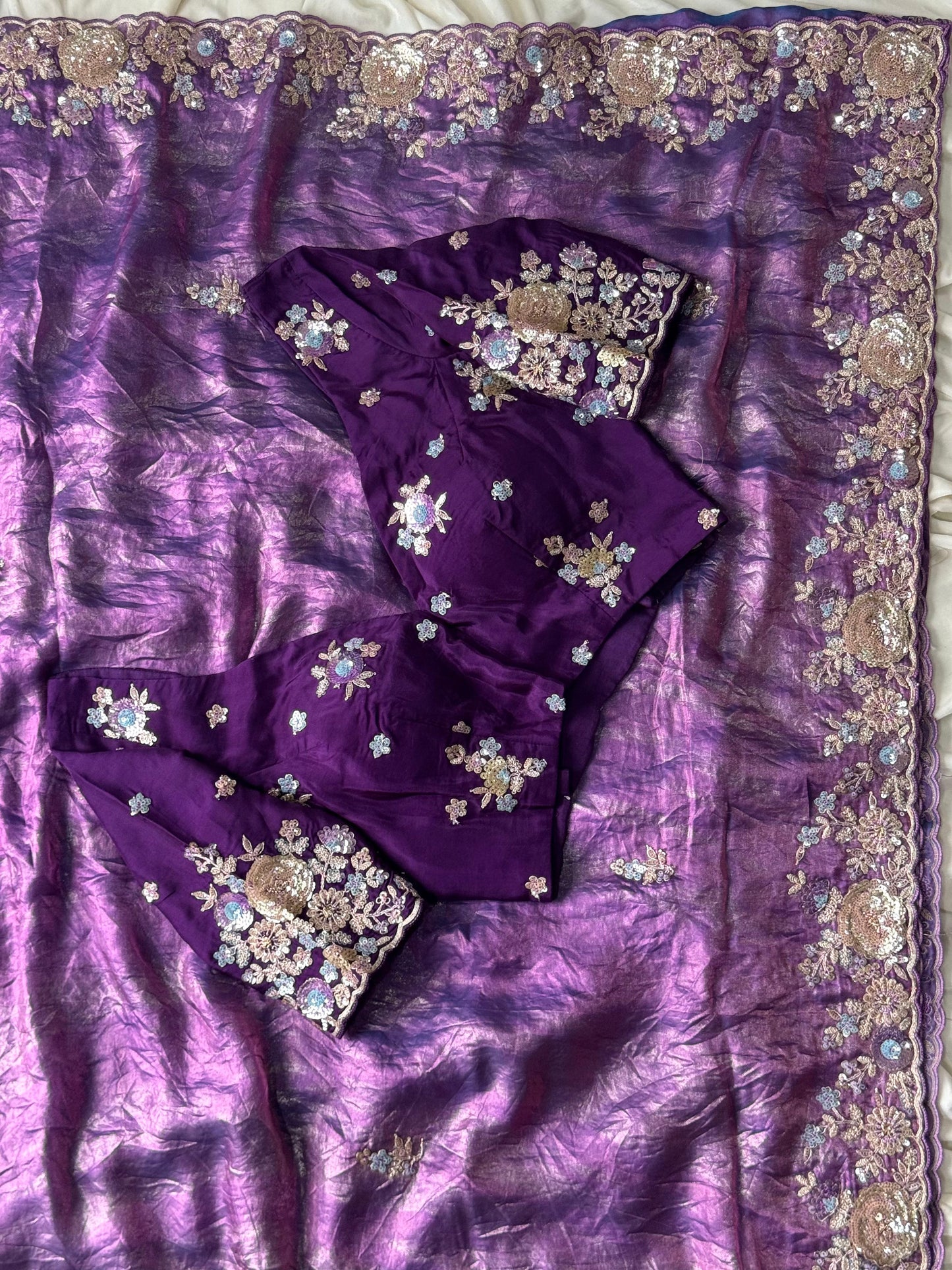 Pure space silk saree with pure Luxe coding work saree stitched blouse