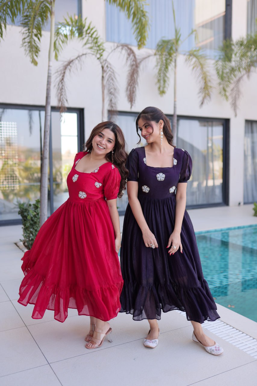 Fendi silk beads embroidery gowns