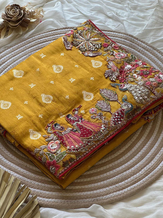 Luxe Dola Silk coding work Multi
Saree with stitched blouse -kvs1473
