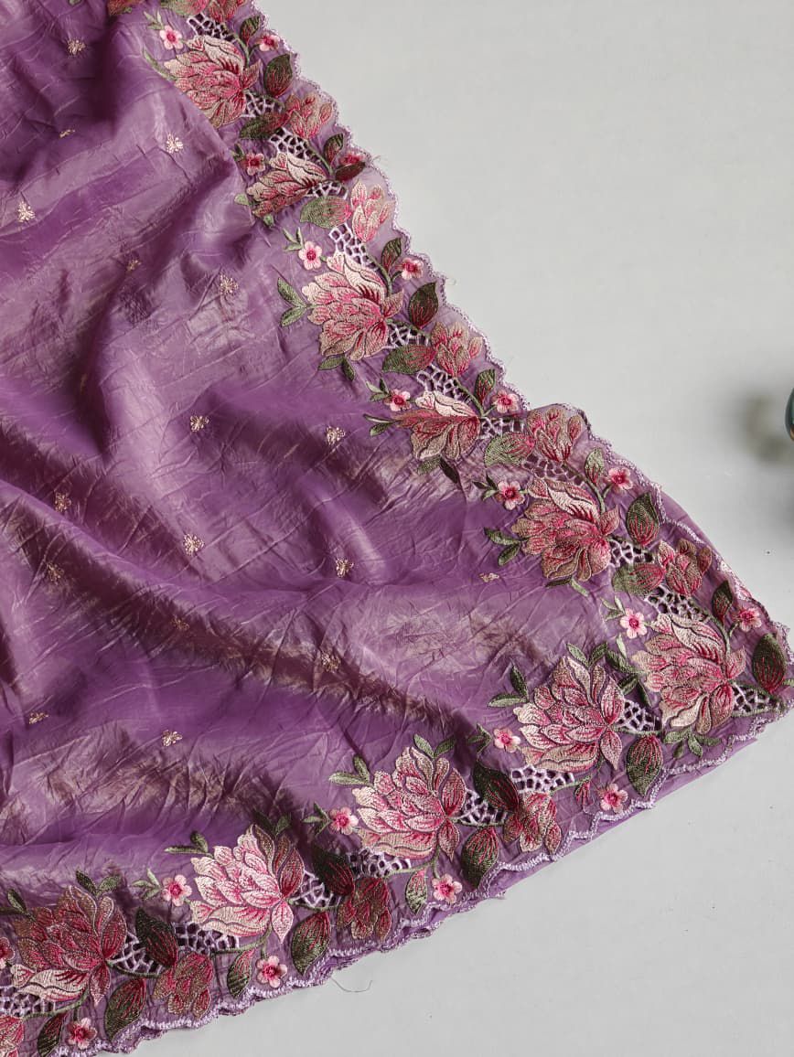 🌸 Where Luxury Meets Craftsmanship – Embroidered Crush Silk Beauty 🌸With Stitched Blouse ✨