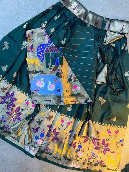 Paithani weaving kids cute wear Jungle model lehenga