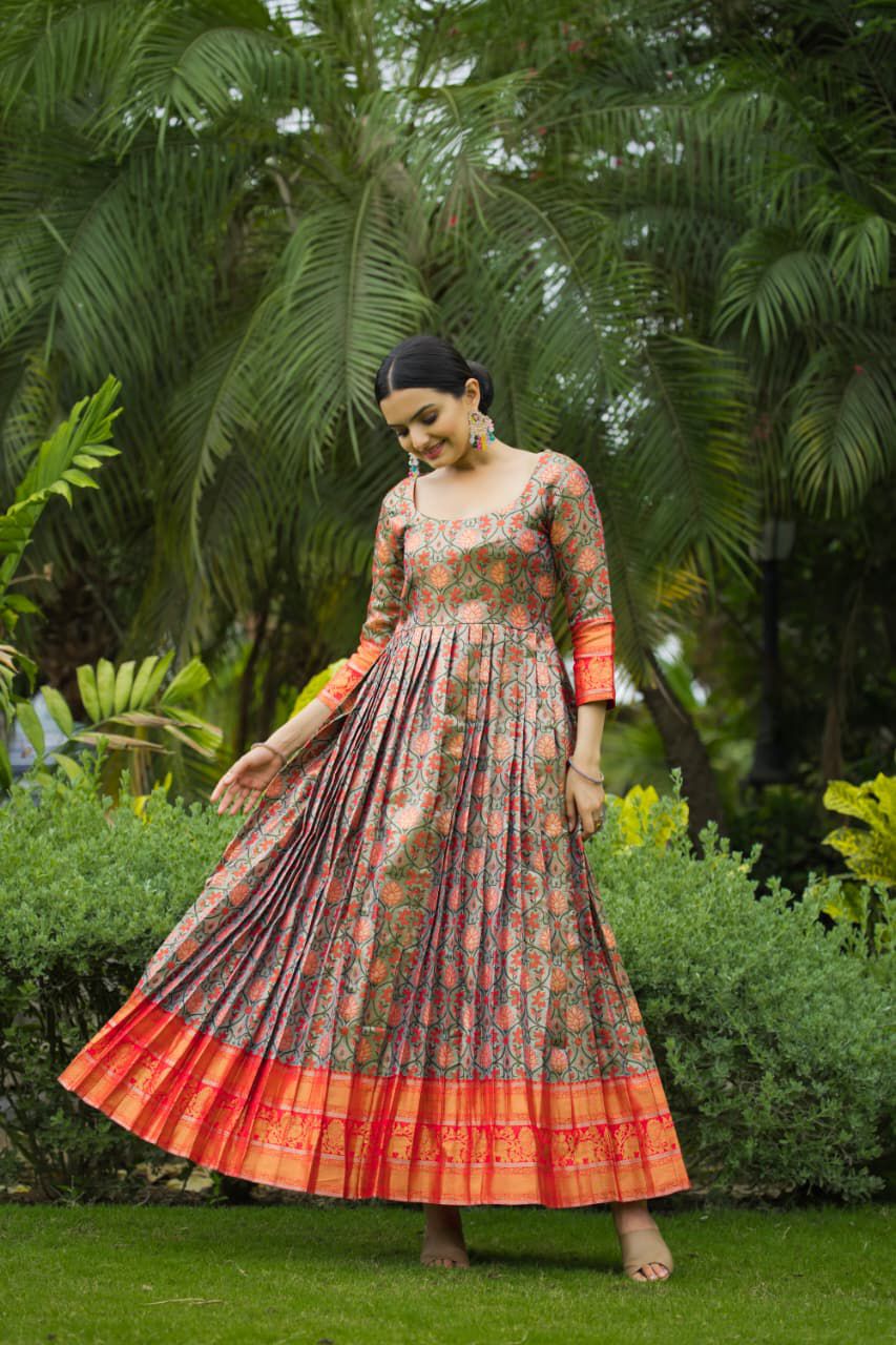 Wedding semi Kanjivaram silk long gowns