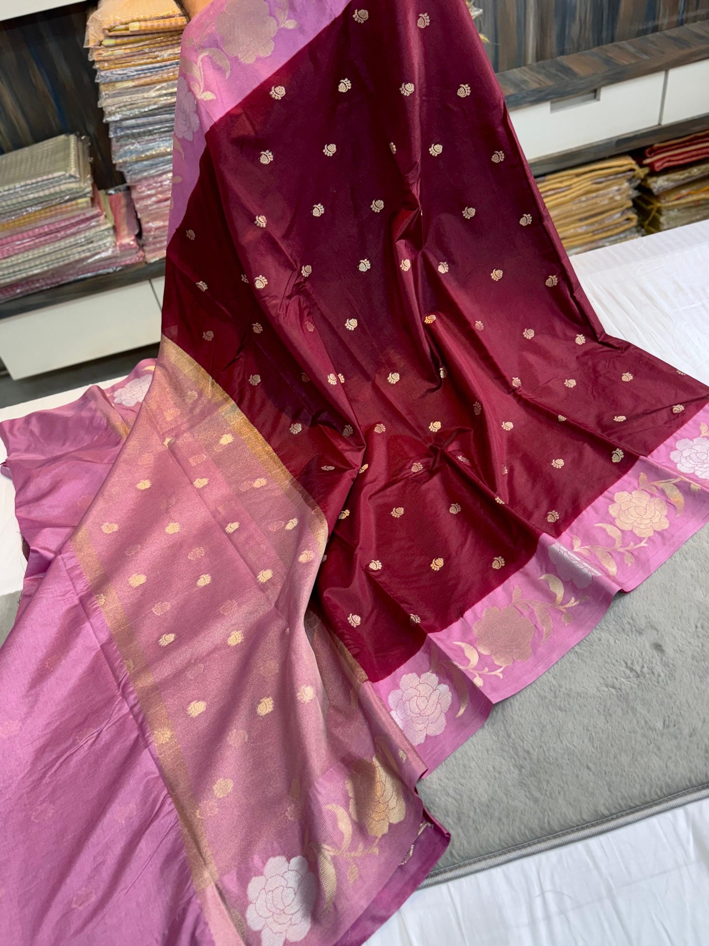 Banarasi Dupion Soft silk Sarees wilt alfi Butta budget sarees