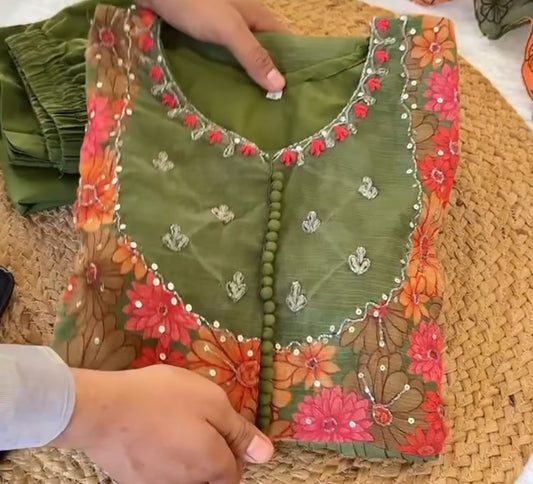 Party wear Anarkali gowns green pretty set