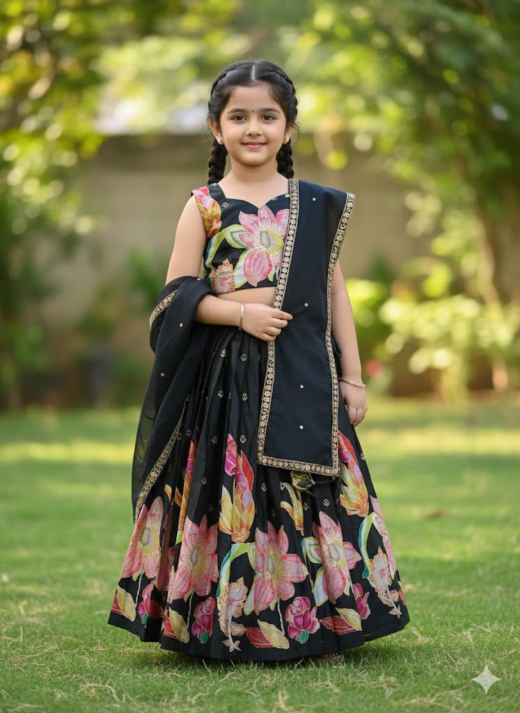 Kids Cute Croptop model Chinon silk Postition work sets
