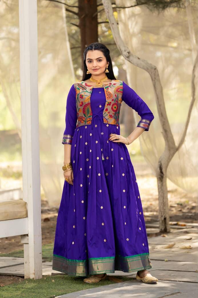 Paithani Pure Weaving Jacket gowns for festivals