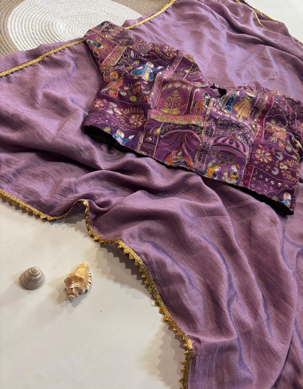 Rajaranu Position Stitched Blouses with Vichitra Silk saree