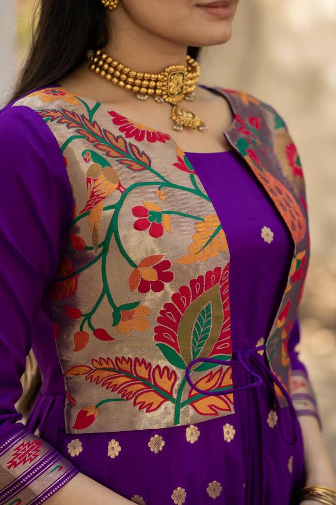Paithani Pure Weaving Jacket gowns for festivals