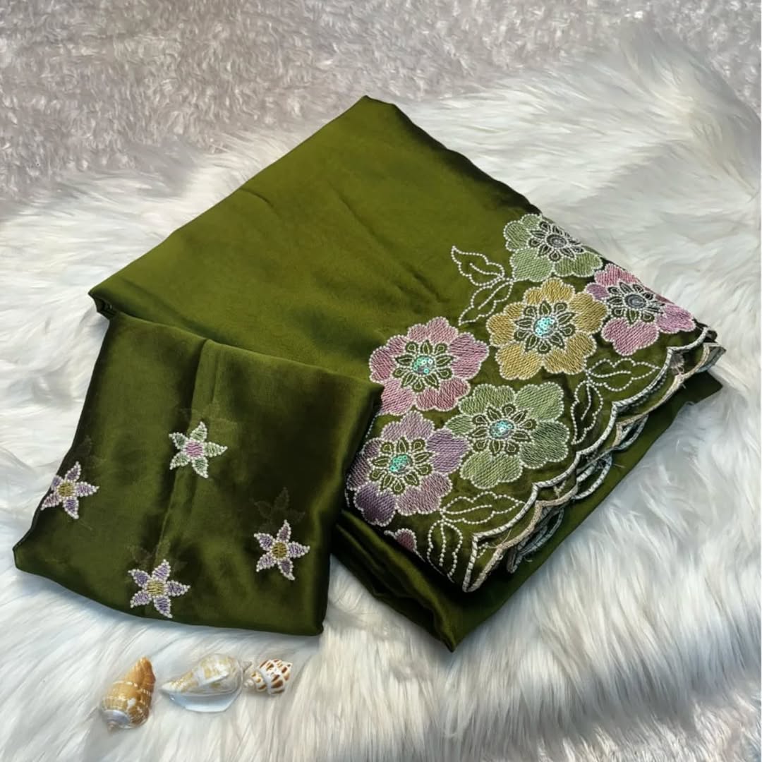 Pure Rangoli Embroidery Work And
Therd Work And flower Saree With Heavy Fancy Embroidery Work Blouse*