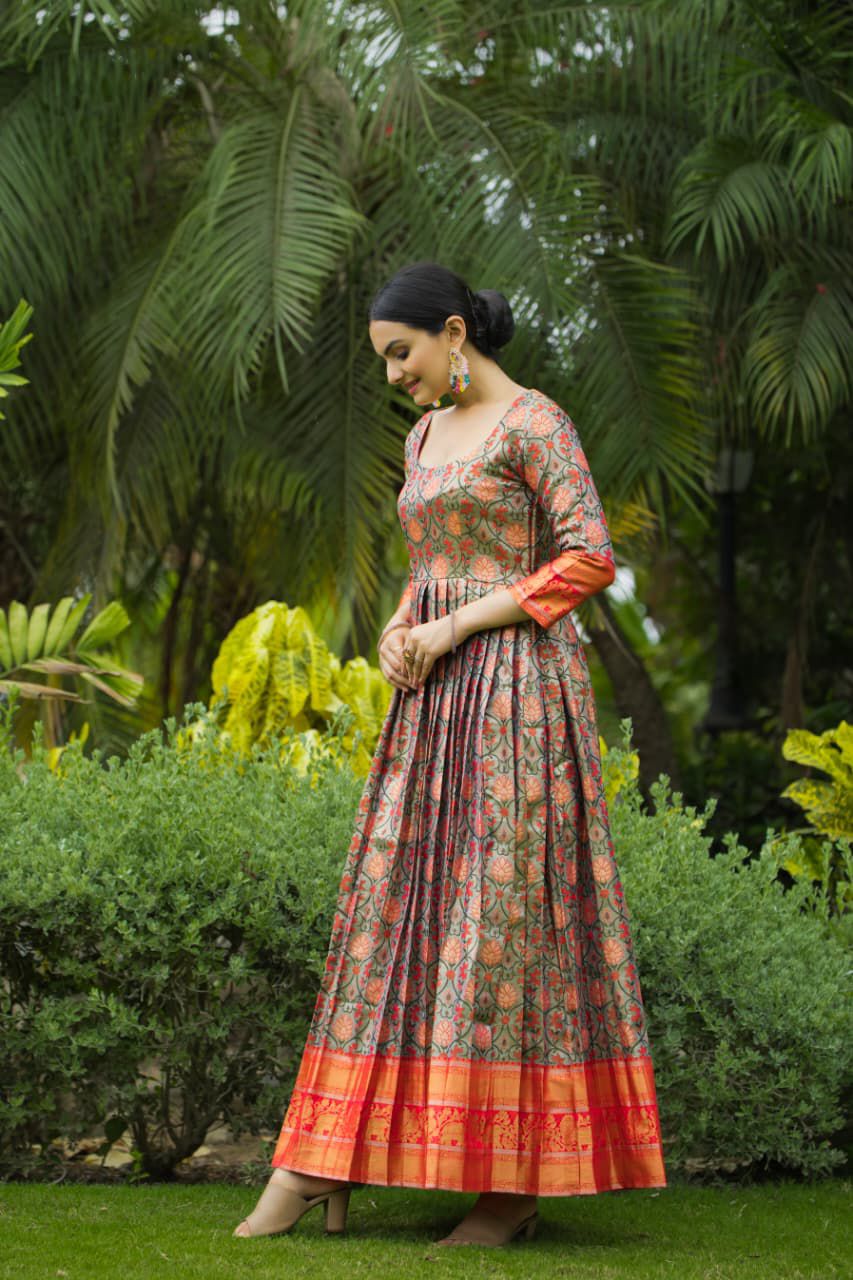 Wedding semi Kanjivaram silk long gowns
