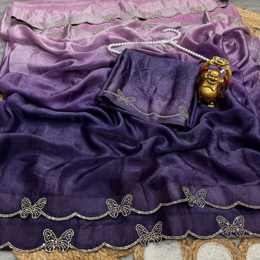 Dual Shade space silk jarkhan work Trendy Saree