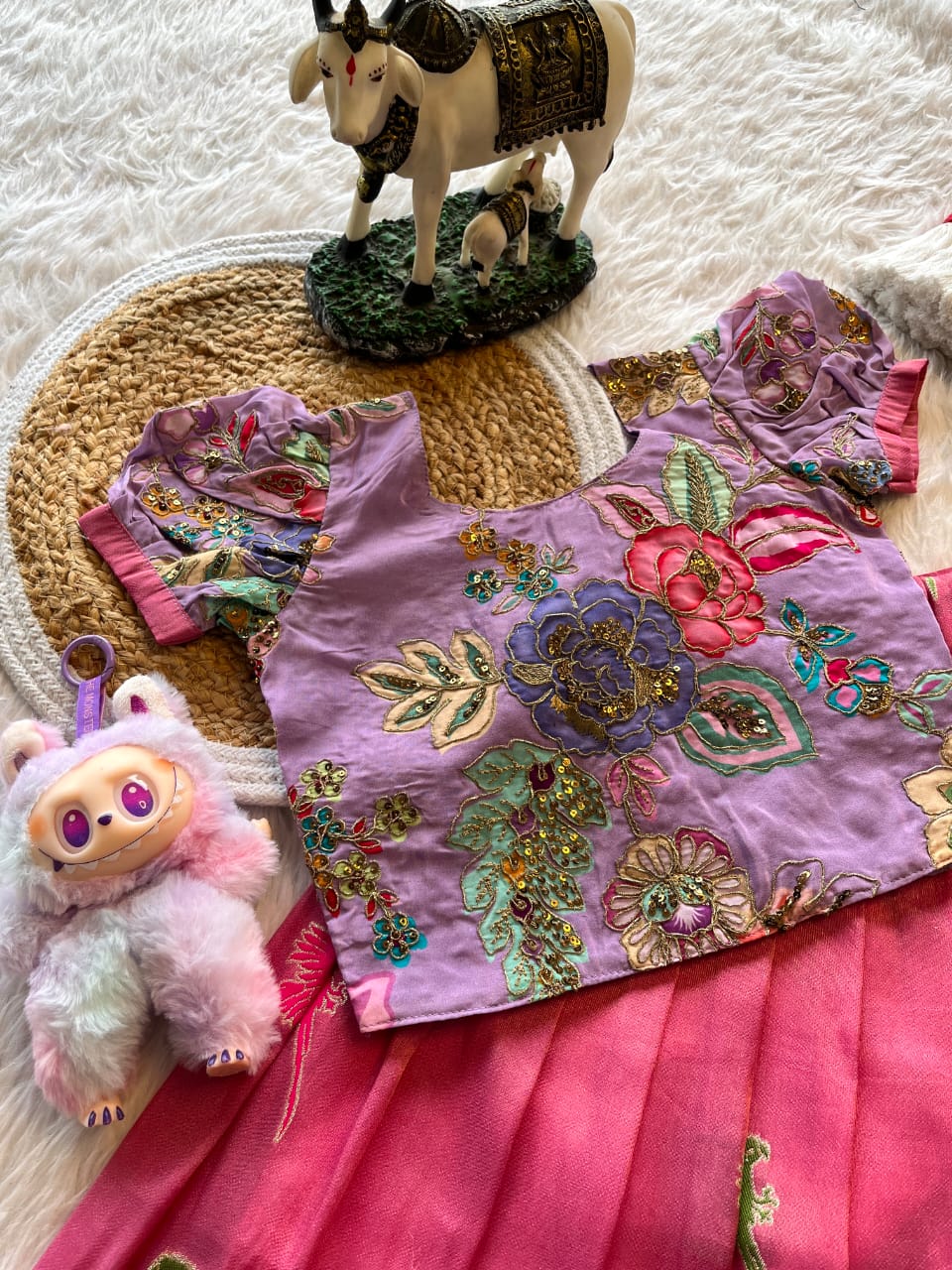 Kids lehenga made from viscose tissue silk is