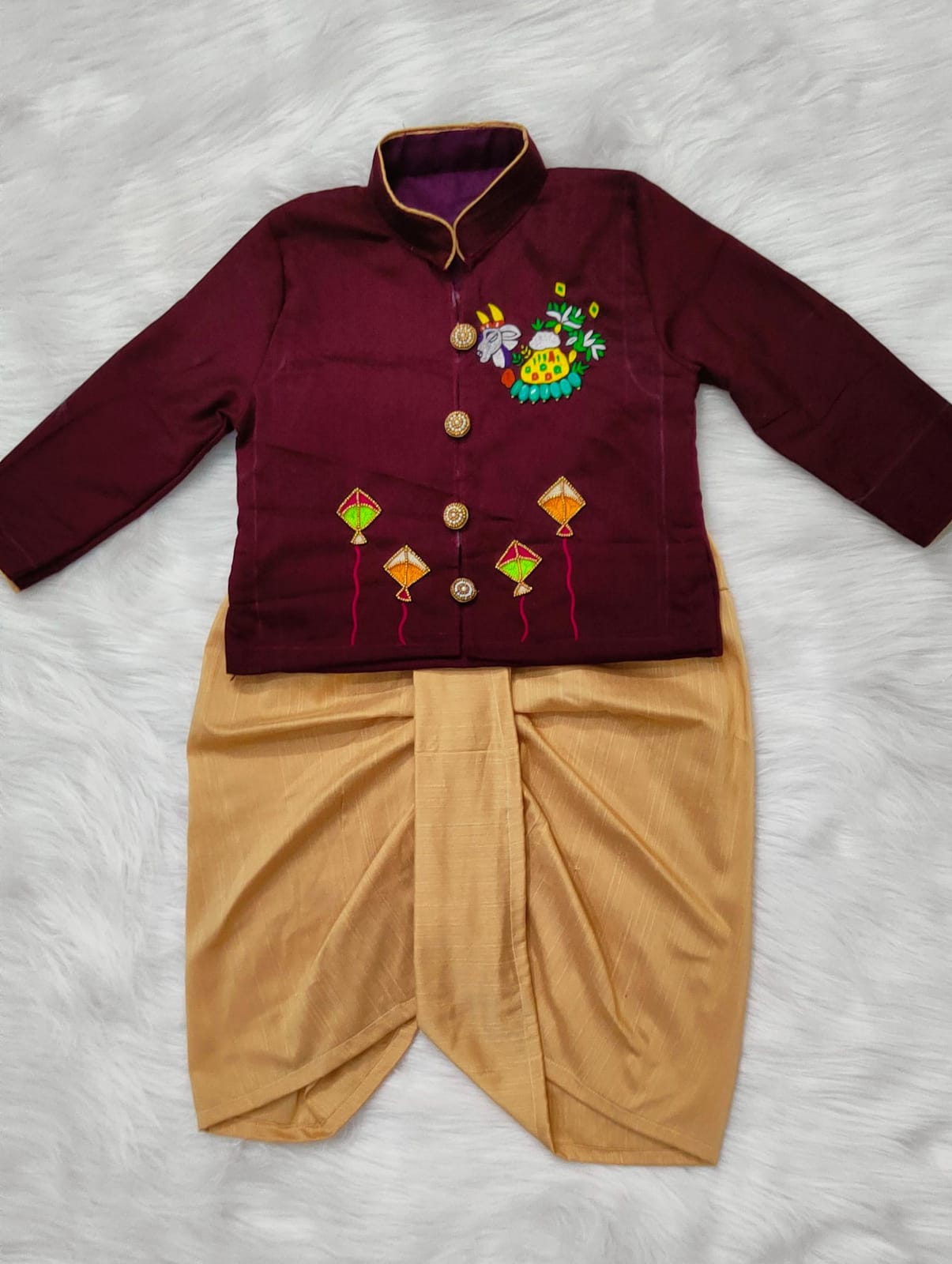 Sankranthi special boy festival theme kurti with dhoti set pure maggam