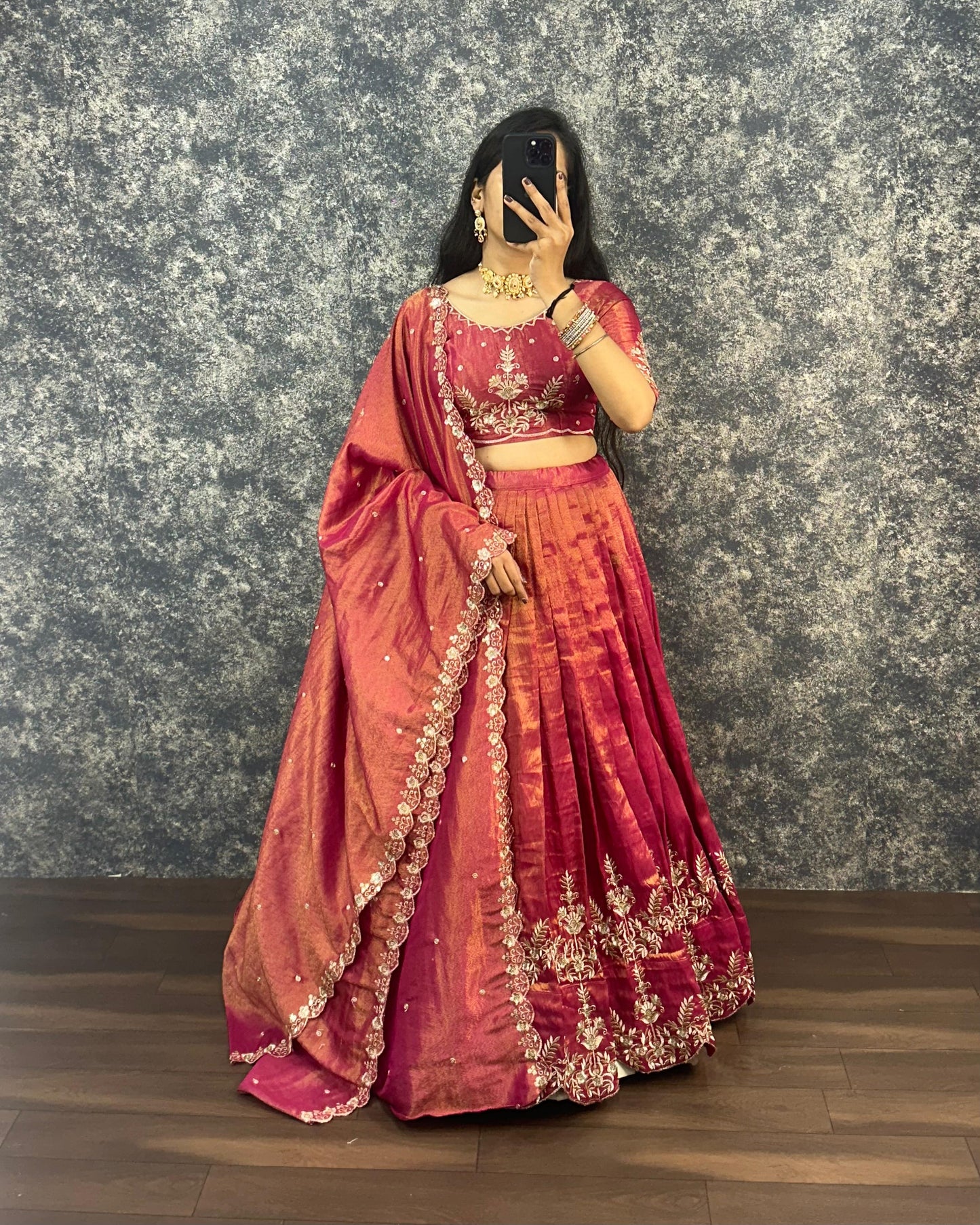 South tissue lehenga with embroidery