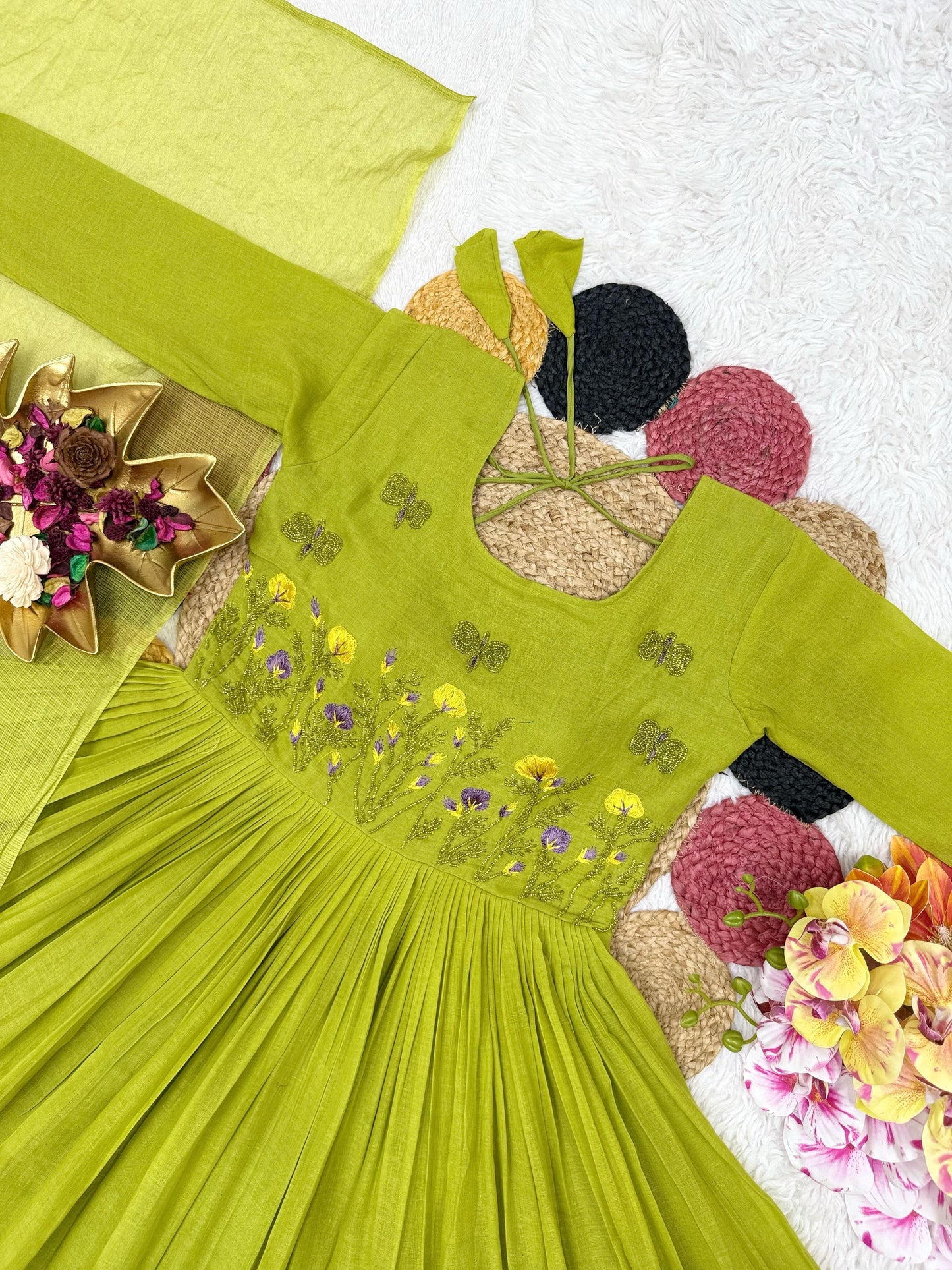 Handwork mul cotton Gowns with duppata