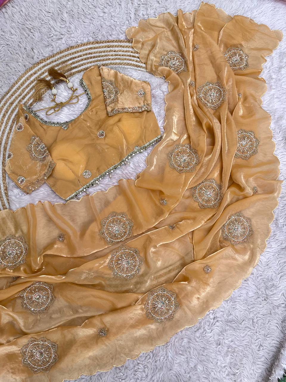 Fendi Satin Saree with Work stitched Blouse