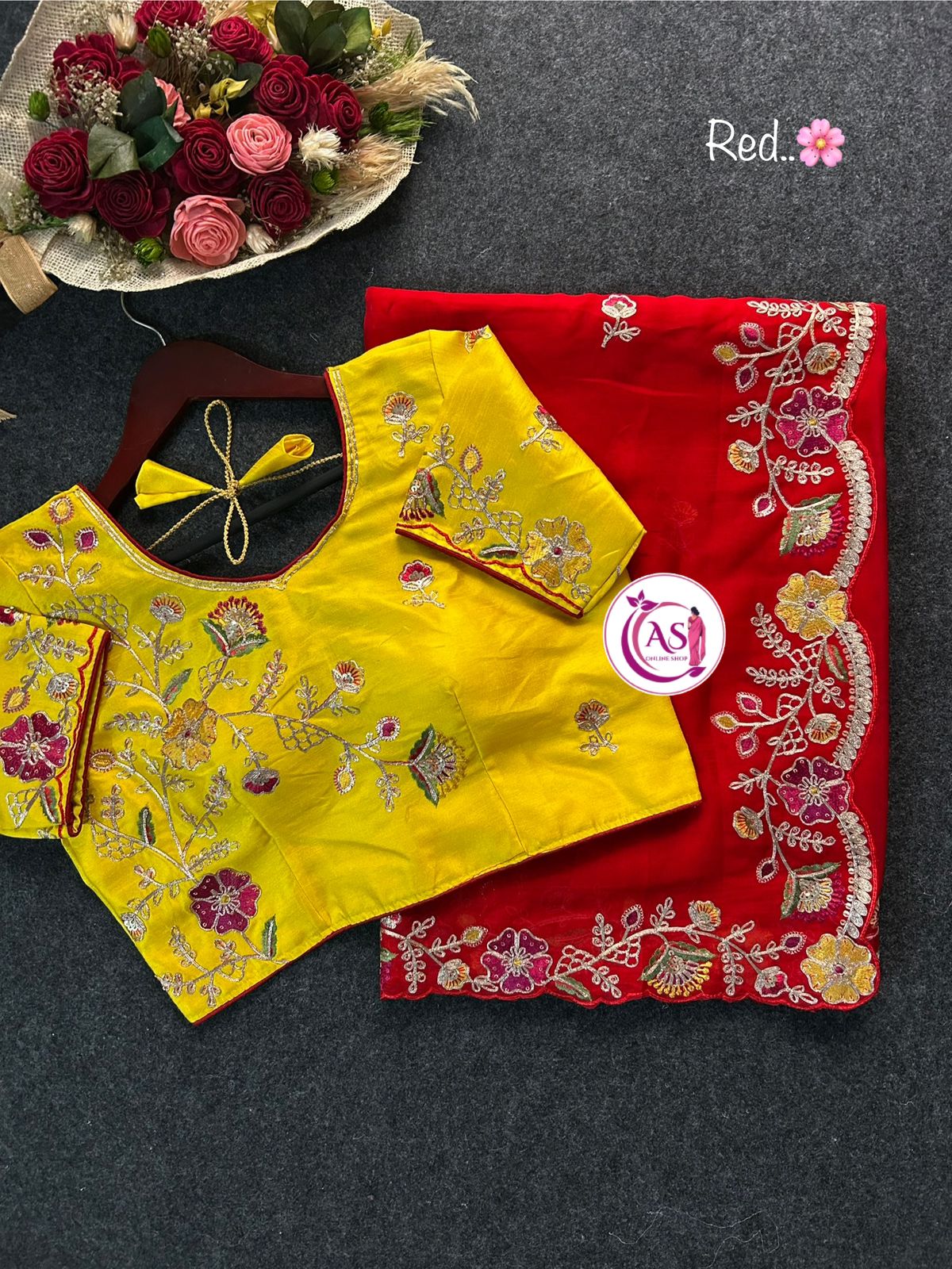 Organza blooming sari with designer stitched blouse