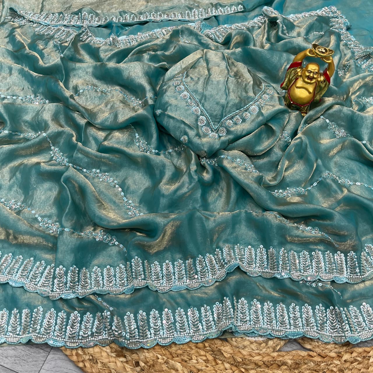 Luxurious Space Silk Saree with Original Beads Handwork