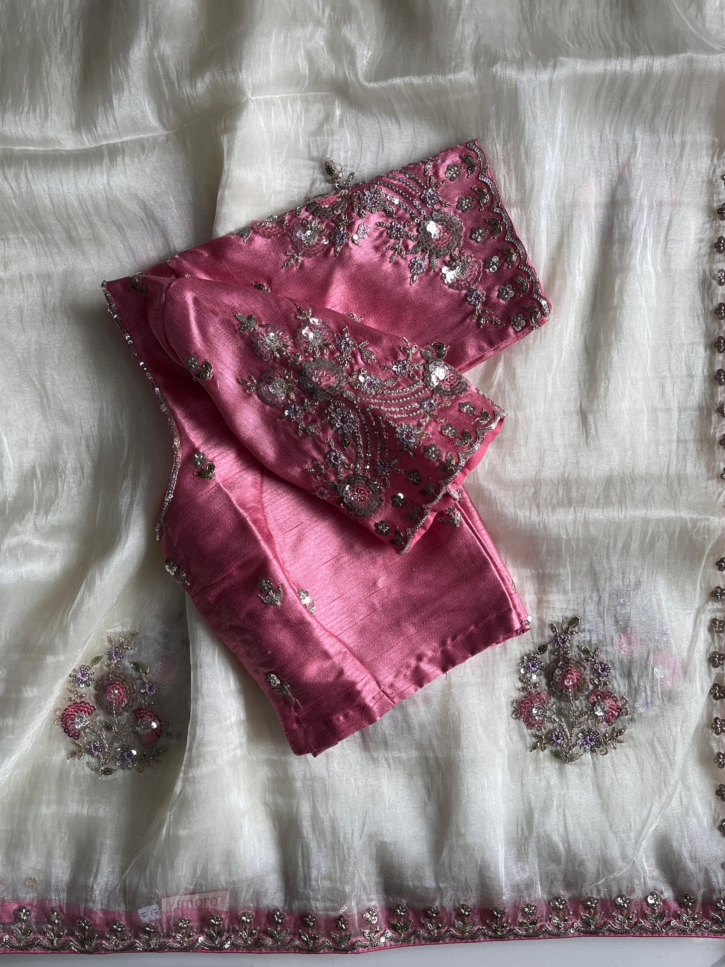 Gold Crush Tissue saree with sequence Luxe with stitched Blouse