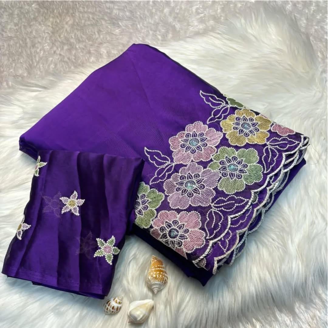 Pure Rangoli Embroidery Work And
Therd Work And flower Saree With Heavy Fancy Embroidery Work Blouse*