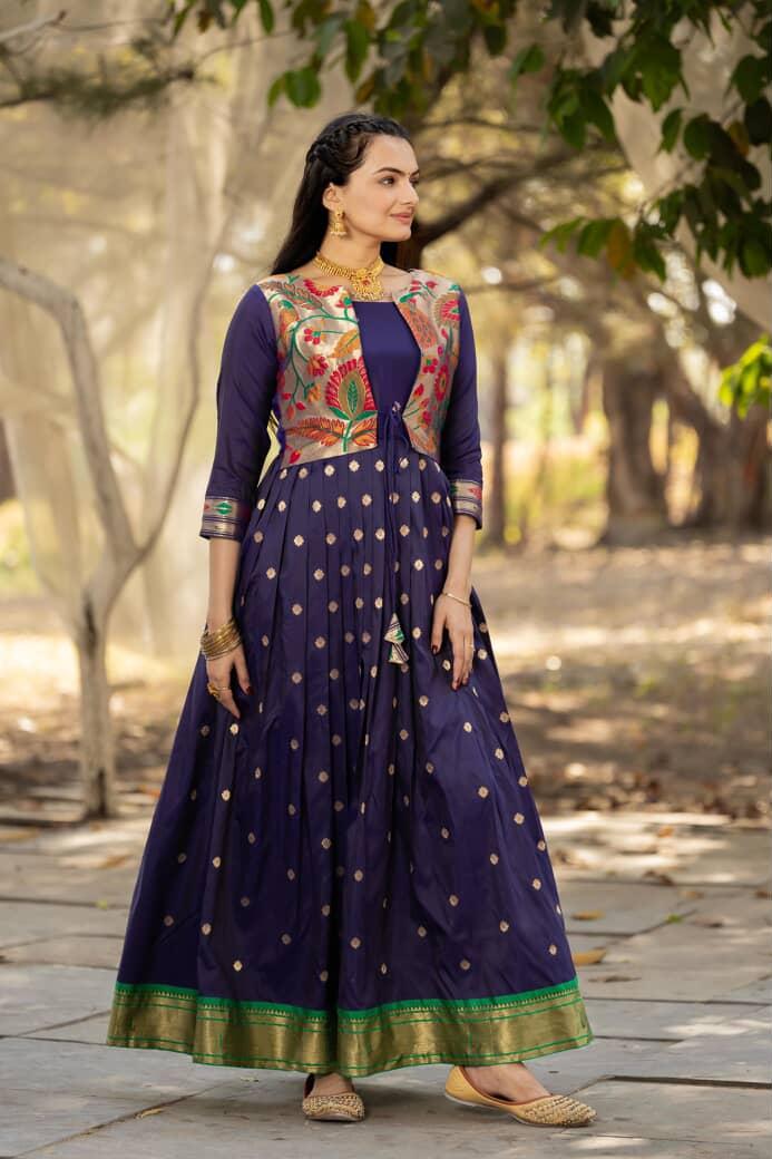 Paithani Pure Weaving Jacket gowns for festivals