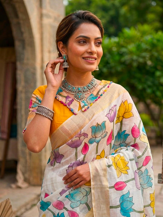 Digital flower saree collar model stitched blouse