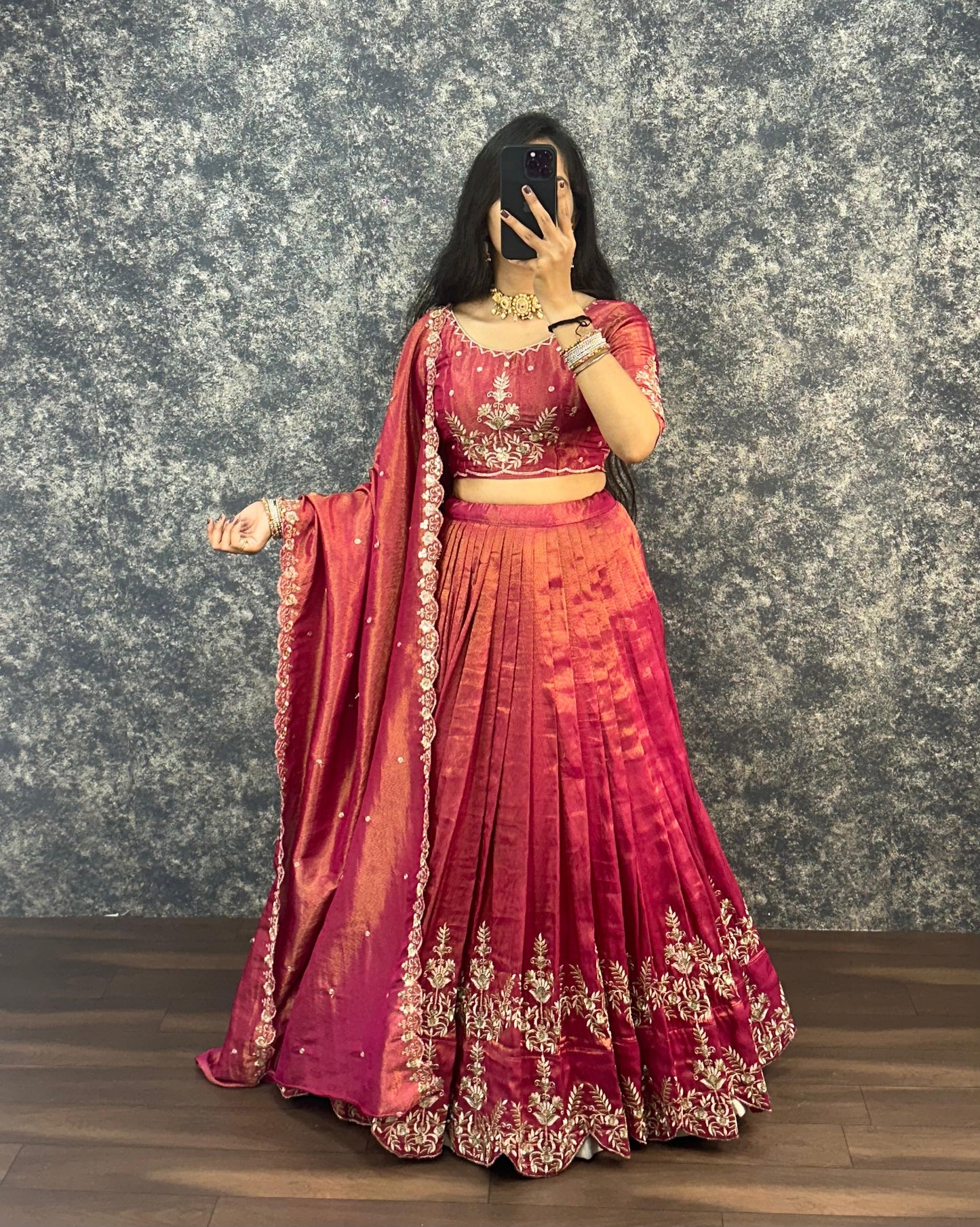 South tissue lehenga with embroidery