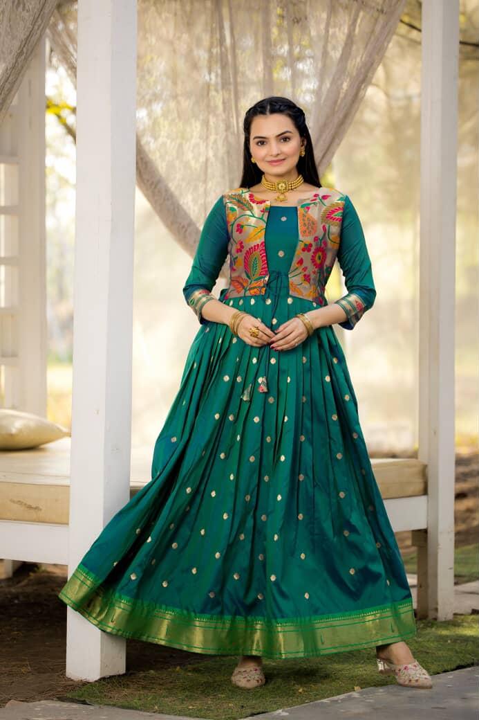 Paithani Pure Weaving Jacket gowns for festivals