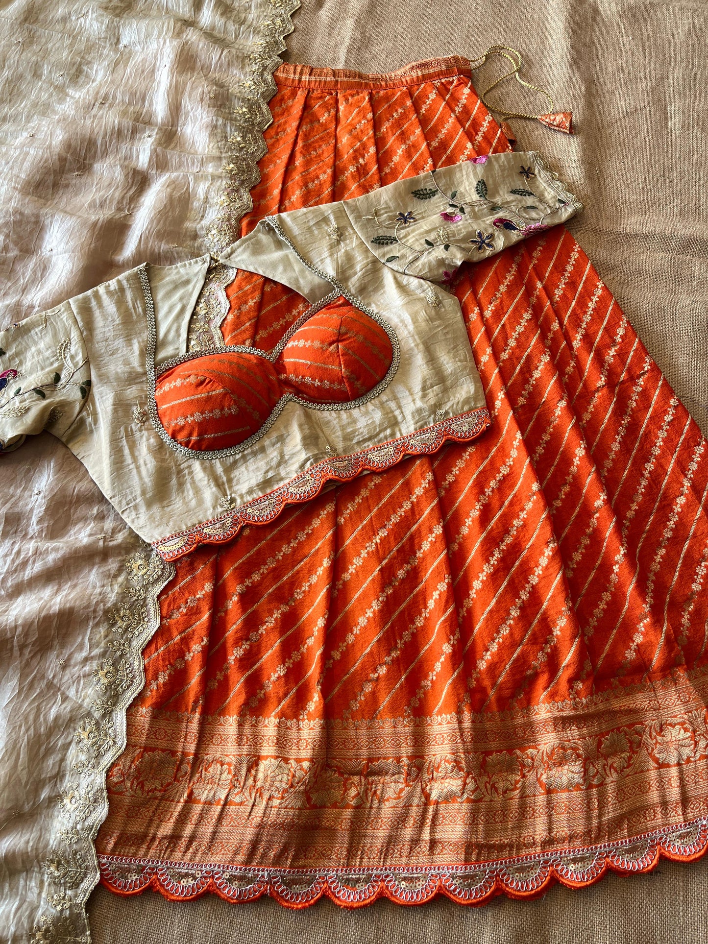 Khadi Lehnags with Stitched Blouse set for party wear