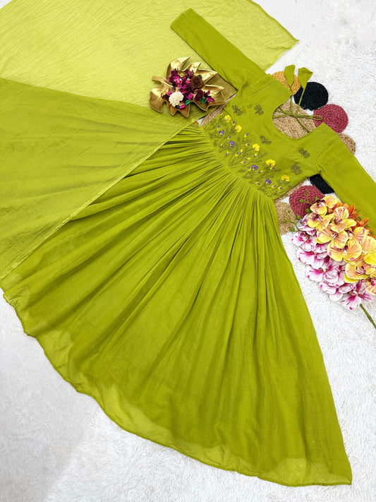 Handwork mul cotton Gowns with duppata